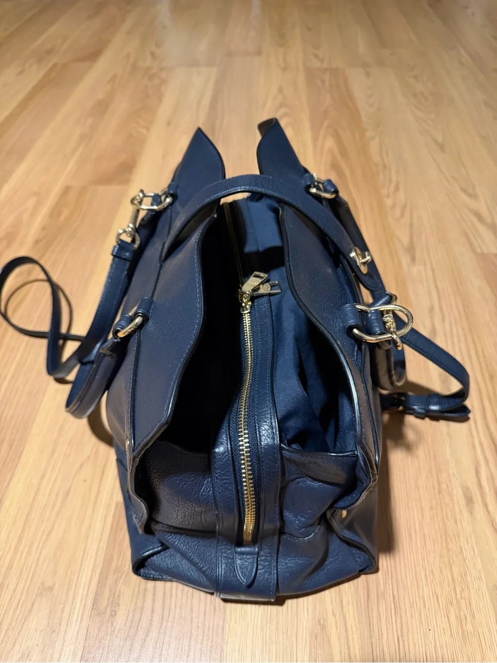 Coach Navy Pebbled Leather Satchel with Convertible Strap